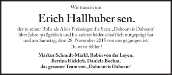 Traueranzeige von Erich  Hallhuber von Süddeutsche Zeitung
