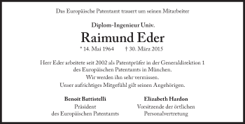 Traueranzeige von Raimund Eder von Süddeutsche Zeitung
