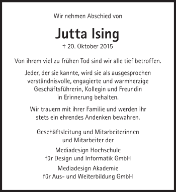 Traueranzeige von Jutta Ising von Süddeutsche Zeitung