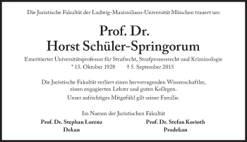 Traueranzeige von Horst Schüler-Springorum von Süddeutsche Zeitung