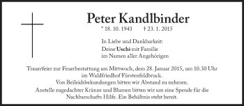 Traueranzeige von Peter Kandlbinder von Süddeutsche Zeitung