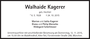 Traueranzeige von Walhaide Kagerer von Süddeutsche Zeitung