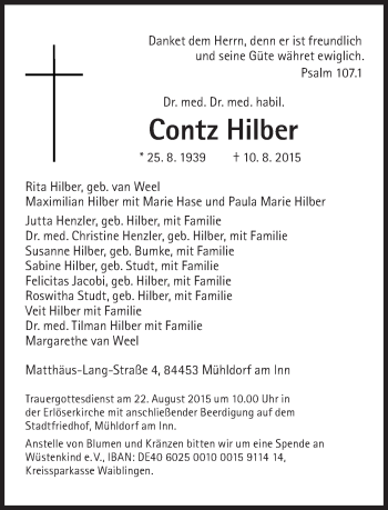 Traueranzeige von Contz Hilber von Süddeutsche Zeitung