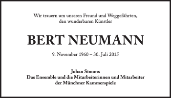 Traueranzeige von Bert  Neumann von Süddeutsche Zeitung
