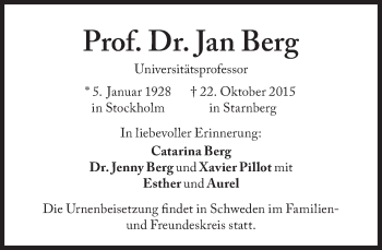 Traueranzeige von Jan Berg von Süddeutsche Zeitung