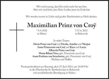 Traueranzeige von Maximilian Prinz von Croy von Süddeutsche Zeitung