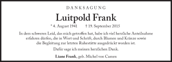 Traueranzeige von Luitpold Frank von Süddeutsche Zeitung