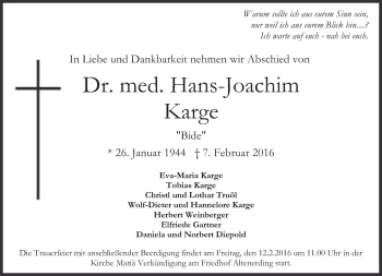 Traueranzeige von Hans-Joachim Karge von Süddeutsche Zeitung