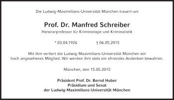 Traueranzeige von Manfred Schreiber von Süddeutsche Zeitung