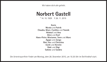 Traueranzeige von Norbert Gastell von Süddeutsche Zeitung