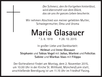 Traueranzeige von Maria Glasauer von Süddeutsche Zeitung