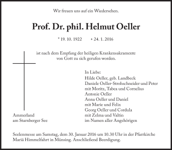 Traueranzeige von Helmut Oeller von Süddeutsche Zeitung