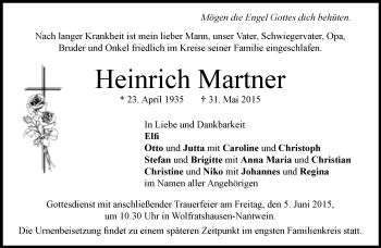 Traueranzeige von Heinrich Martner von Süddeutsche Zeitung