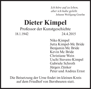 Traueranzeige von Dieter Kimpel von Süddeutsche Zeitung