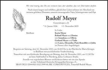 Traueranzeige von Rudolf Meyer von Süddeutsche Zeitung