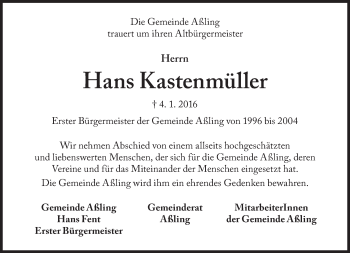 Traueranzeige von Hans Kastenmüller von Süddeutsche Zeitung