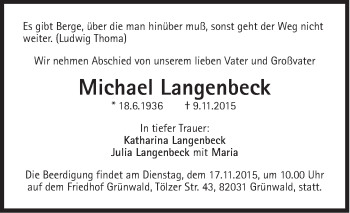 Traueranzeige von Michael Langenbeck von Süddeutsche Zeitung