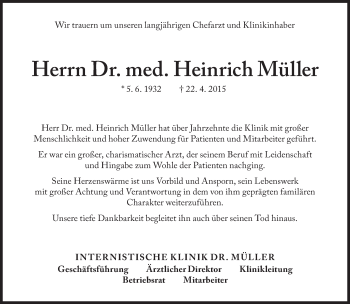Traueranzeige von Heinrich Müller von Süddeutsche Zeitung