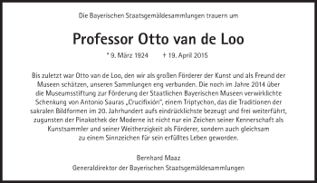 Traueranzeige von Otto van de Loo von Süddeutsche Zeitung