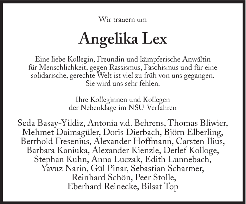  Traueranzeige für Angelika Lex vom 16.12.2015 aus Süddeutsche Zeitung