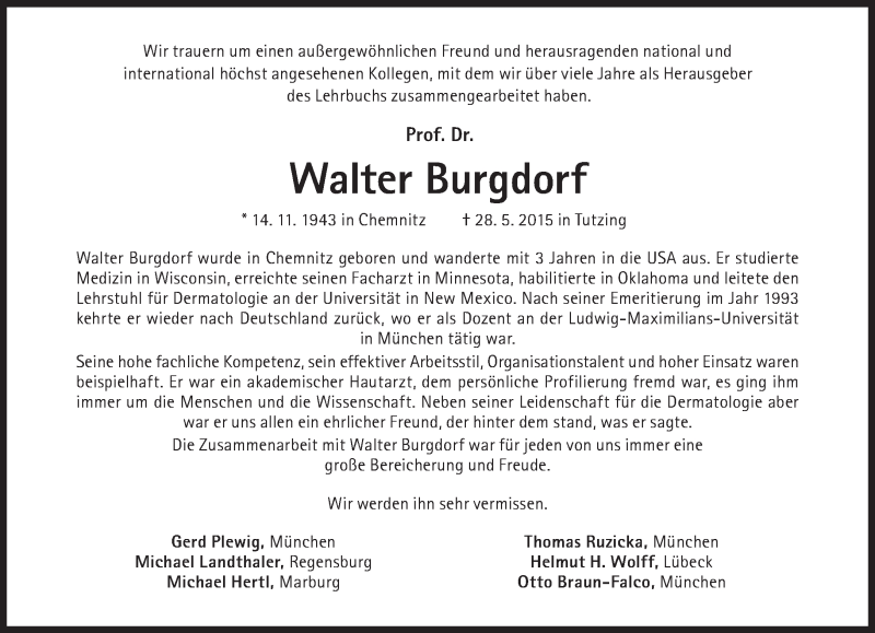  Traueranzeige für Walter Burgdorf vom 06.06.2015 aus Süddeutsche Zeitung