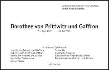 Traueranzeige von Dorothee von Prittwitz und Gaffron von Süddeutsche Zeitung