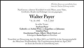 Traueranzeige von Walter Payer von Süddeutsche Zeitung