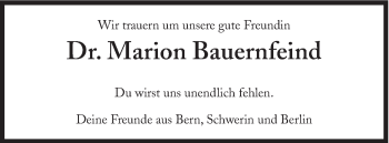 Traueranzeige von Marion Bauernfeind von Süddeutsche Zeitung