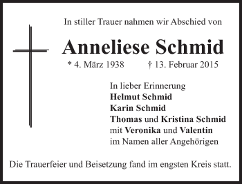 Traueranzeige von Anneliese Schmid von Süddeutsche Zeitung