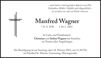 Traueranzeige von Manfred Wagner von Süddeutsche Zeitung