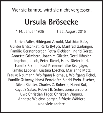 Traueranzeige von Ursula Brösecke von Süddeutsche Zeitung