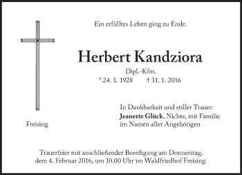 Traueranzeige von Herbert Kandziora von Süddeutsche Zeitung