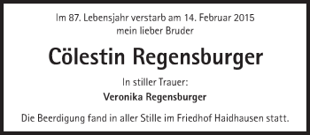 Traueranzeige von Cölestin Regensburger von Süddeutsche Zeitung