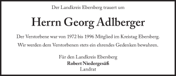 Traueranzeige von Georg Adlberger von Süddeutsche Zeitung