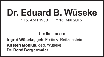 Traueranzeige von Eduard B. Wüseke von Süddeutsche Zeitung