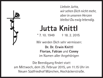 Traueranzeige von Jutta Knittl von Süddeutsche Zeitung