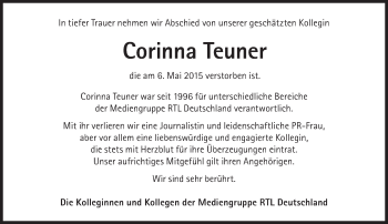 Traueranzeige von Corinna Teuner von Süddeutsche Zeitung