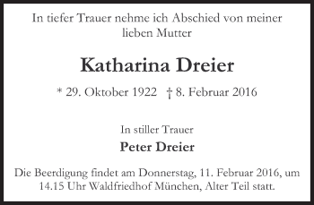 Traueranzeige von Katharina Dreier von Süddeutsche Zeitung