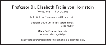 Traueranzeige von Elisabeth  Freiin von Hornstein von Süddeutsche Zeitung