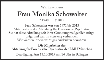 Traueranzeige von Monika Schowalter von Süddeutsche Zeitung