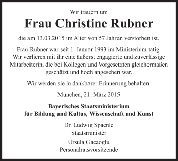 Traueranzeige von Christine Rubner von Süddeutsche Zeitung