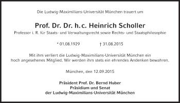 Traueranzeige von Heinrich Scholler von Süddeutsche Zeitung
