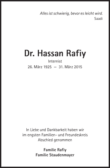 Traueranzeige von Hassan Rafiy von Süddeutsche Zeitung
