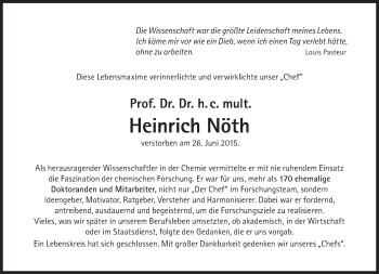 Traueranzeige von Heinrich Nöth von Süddeutsche Zeitung