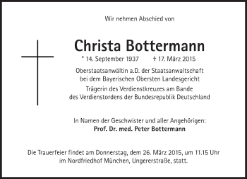 Traueranzeige von Christa Bottermann von Süddeutsche Zeitung