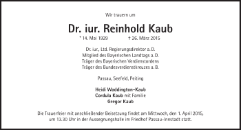 Traueranzeige von Reinhold Kaub von Süddeutsche Zeitung