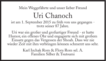 Traueranzeige von Uri Chanoch von Süddeutsche Zeitung