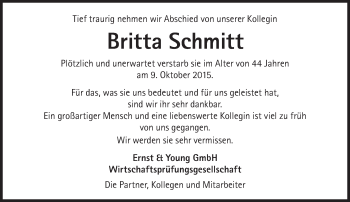 Traueranzeige von Britta Schmitt von Süddeutsche Zeitung