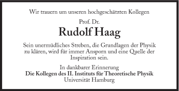 Traueranzeige von Rudolf Haag von Süddeutsche Zeitung