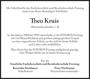 Traueranzeige von Theo Kruis von Süddeutsche Zeitung